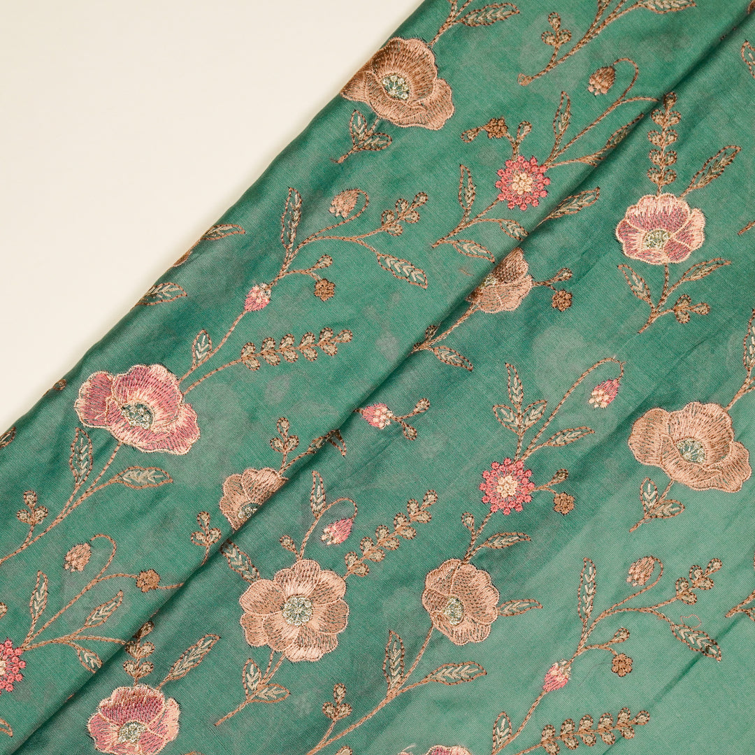 Sahra Jaal on Aqua Teal Silk Chanderi Embroidered Fabric