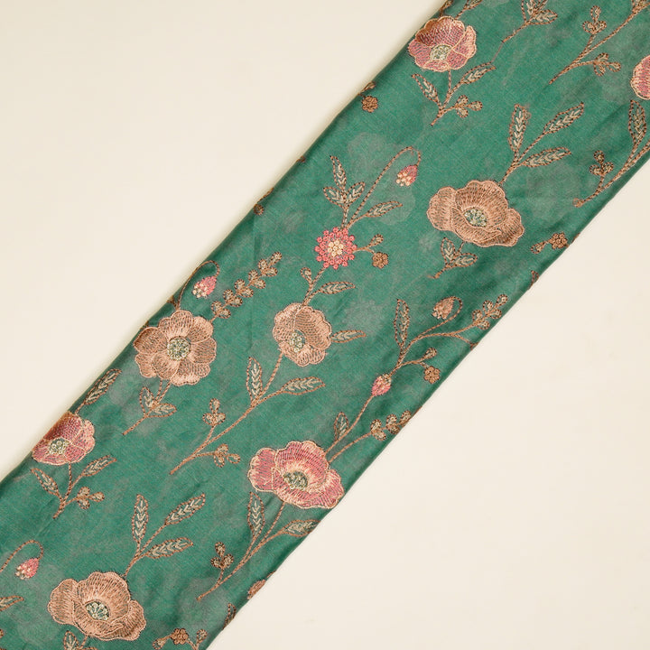 Sahra Jaal on Aqua Teal Silk Chanderi Embroidered Fabric