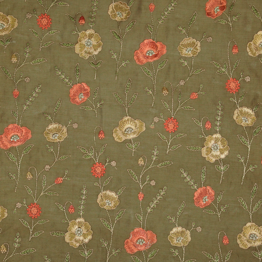 Sahra Jaal on Mouse Silk Chanderi Embroidered Fabric