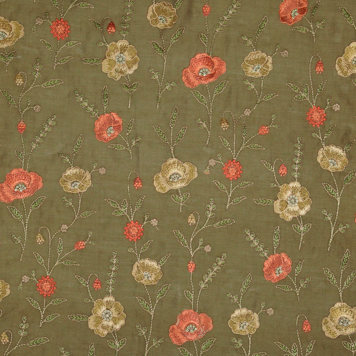 Sahra Jaal on Mouse Silk Chanderi Embroidered Fabric