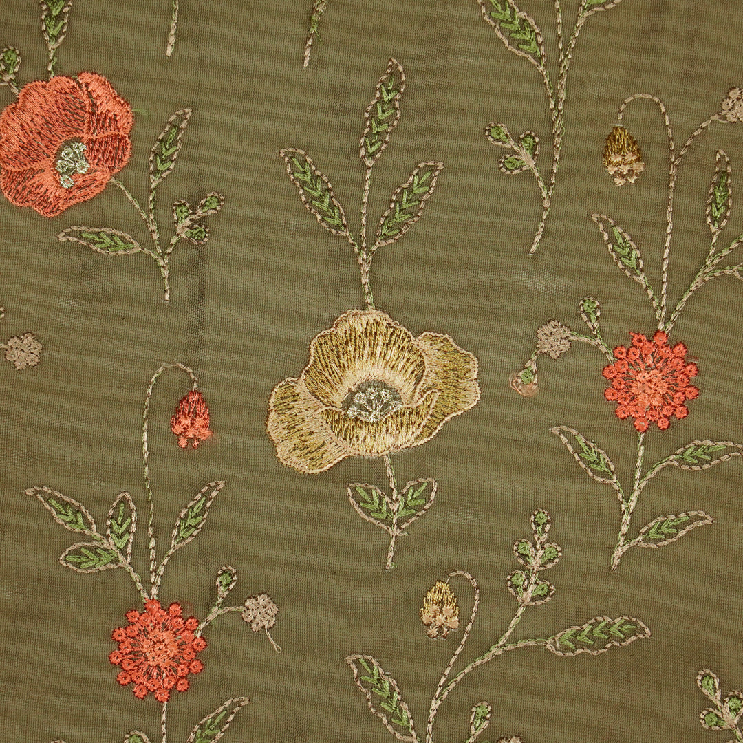 Sahra Jaal on Mouse Silk Chanderi Embroidered Fabric