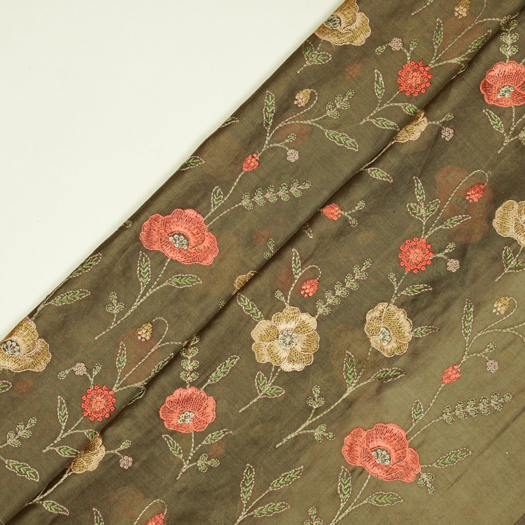 Sahra Jaal on Mouse Silk Chanderi Embroidered Fabric