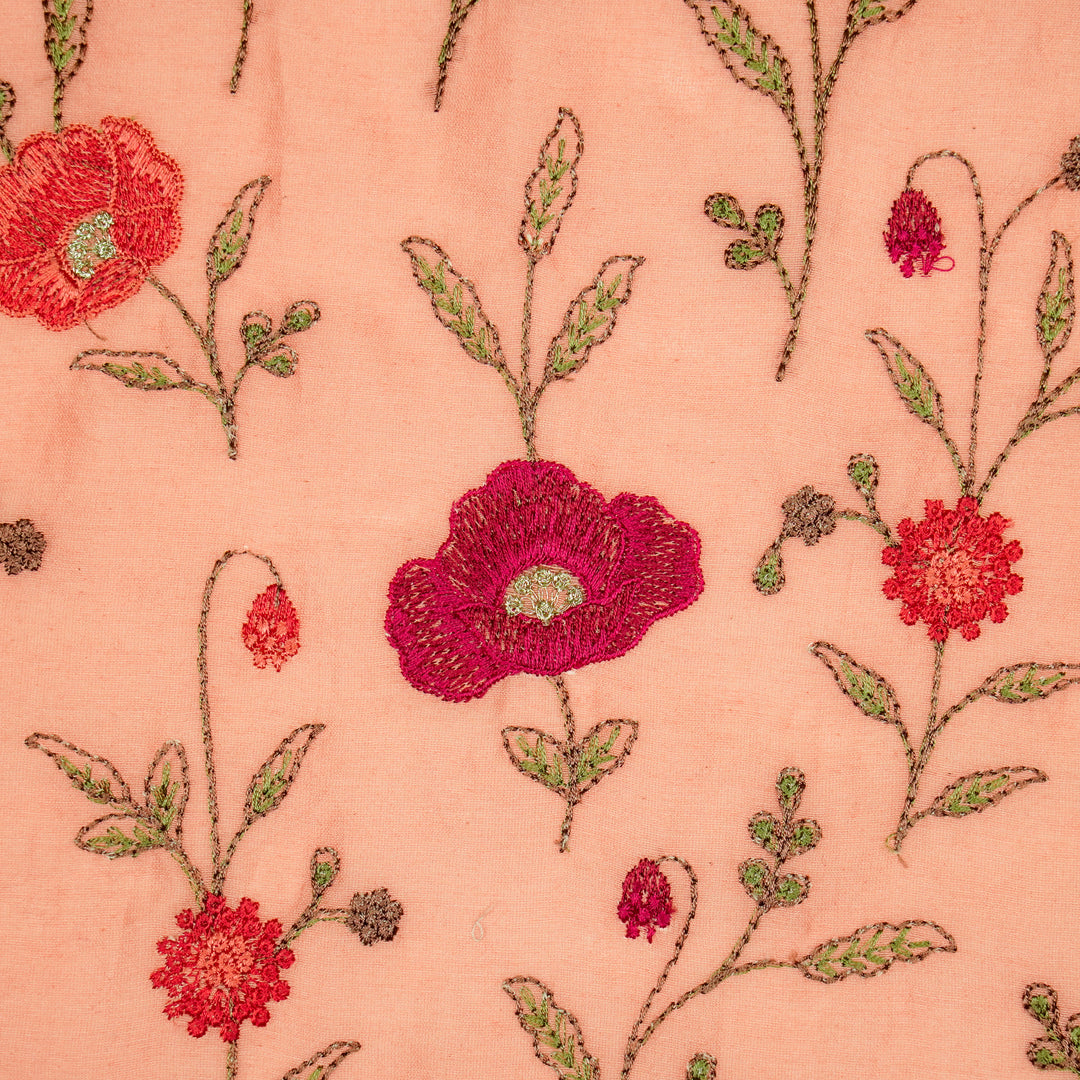 Sahra Jaal on Peach Silk Chanderi Embroidered Fabric