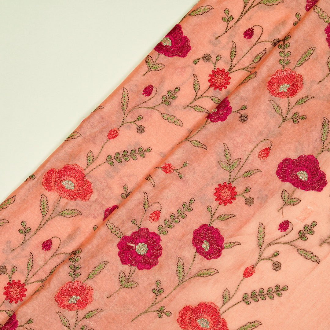 Sahra Jaal on Peach Silk Chanderi Embroidered Fabric