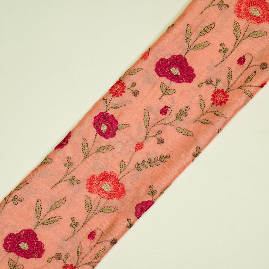 Sahra Jaal on Peach Silk Chanderi Embroidered Fabric
