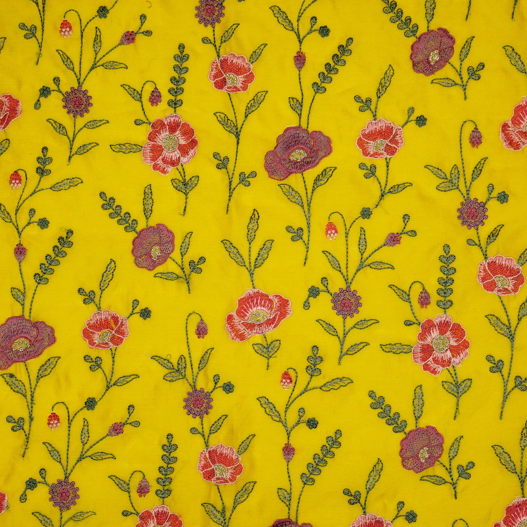 Sahra Jaal on Gold Silk Chanderi Embroidered Fabric