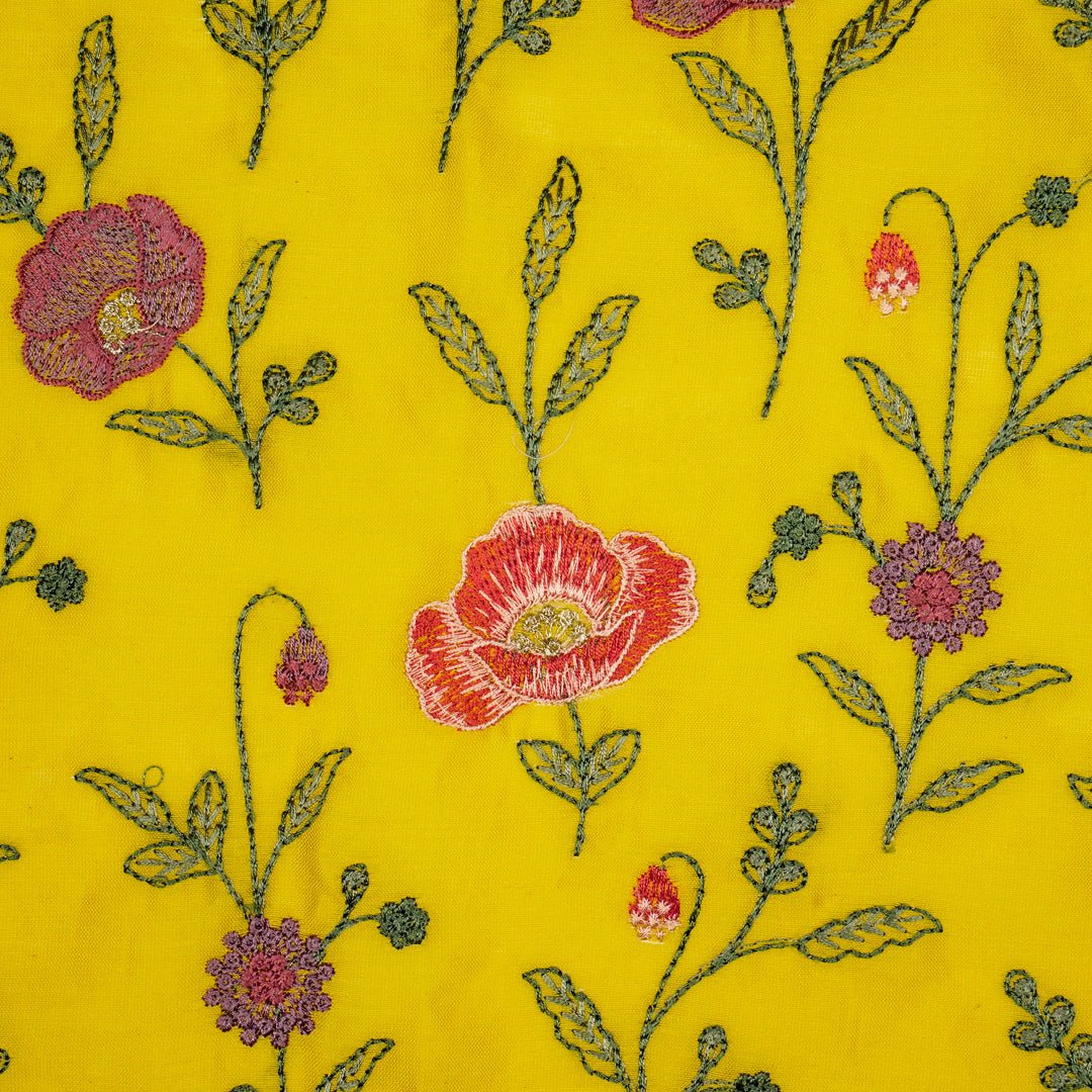 Sahra Jaal on Gold Silk Chanderi Embroidered Fabric