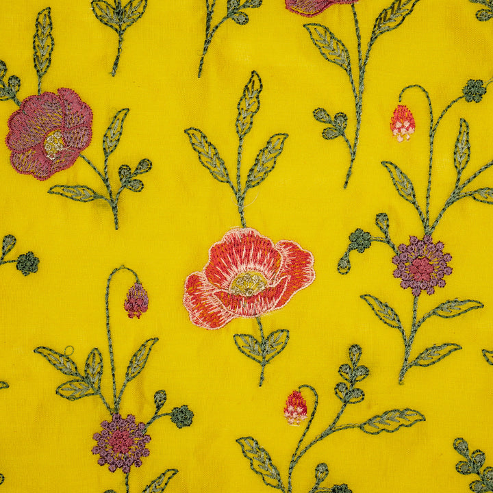 Sahra Jaal on Gold Silk Chanderi Embroidered Fabric