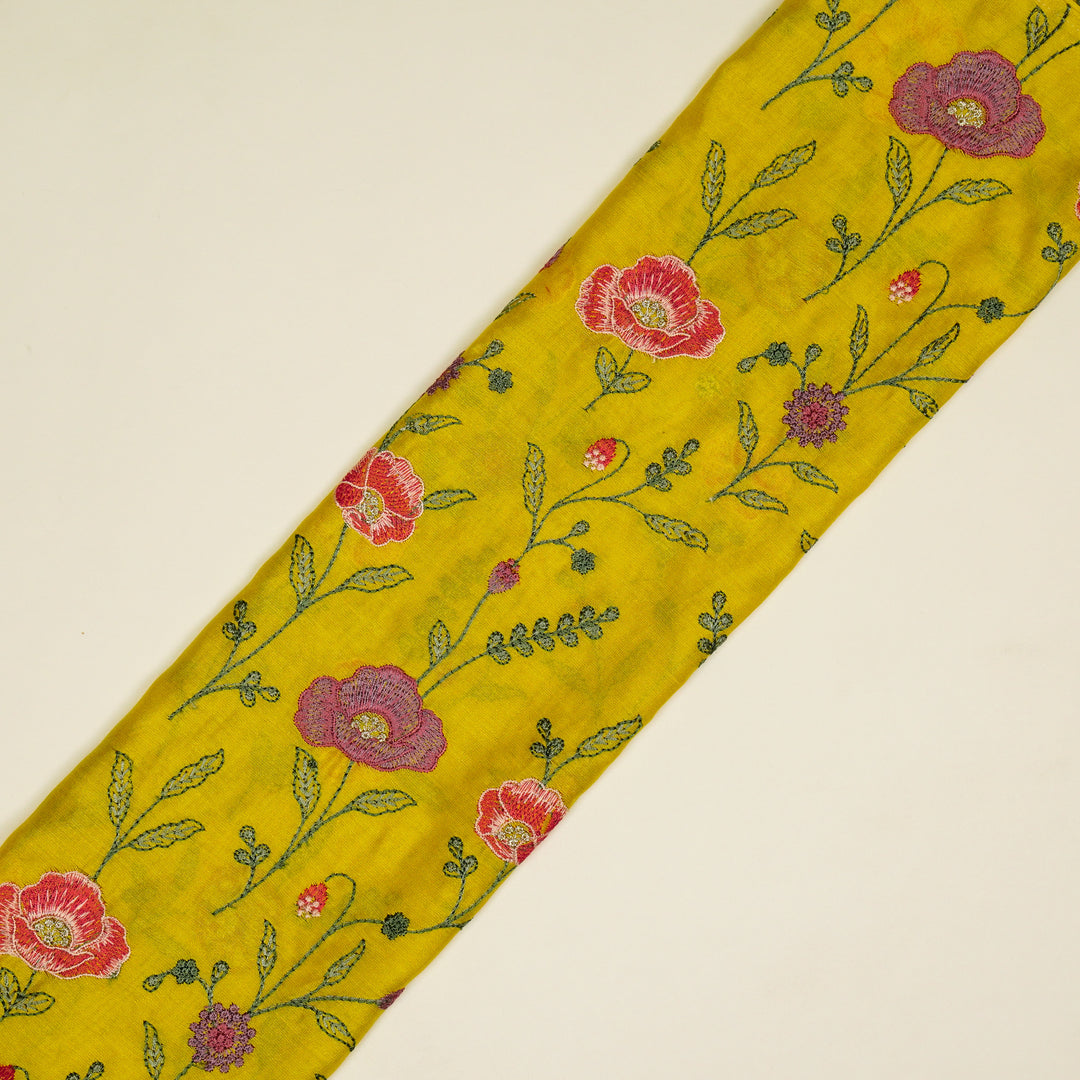 Sahra Jaal on Gold Silk Chanderi Embroidered Fabric