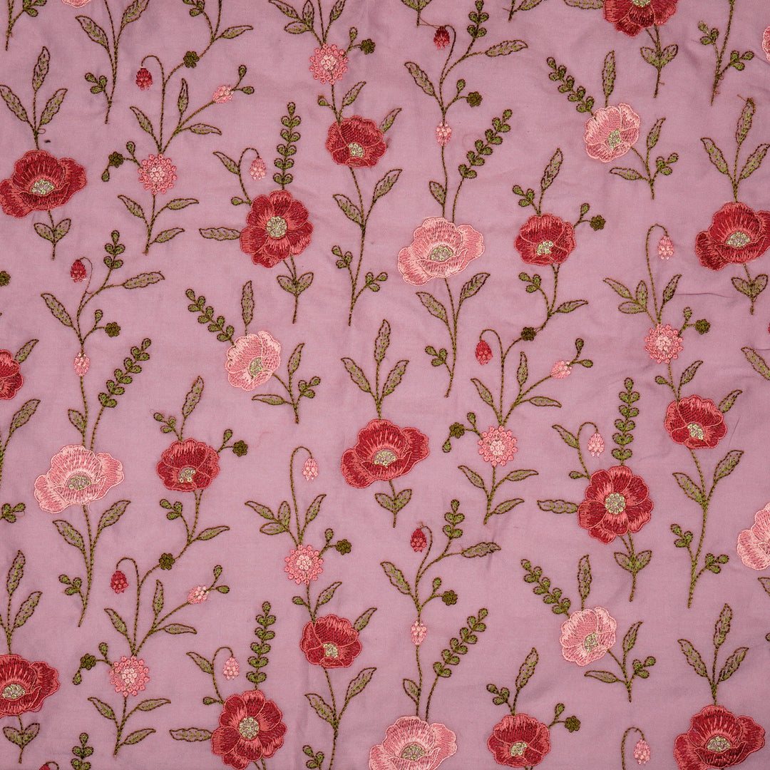Sahra Jaal on Mauve Silk Chanderi Embroidered Fabric