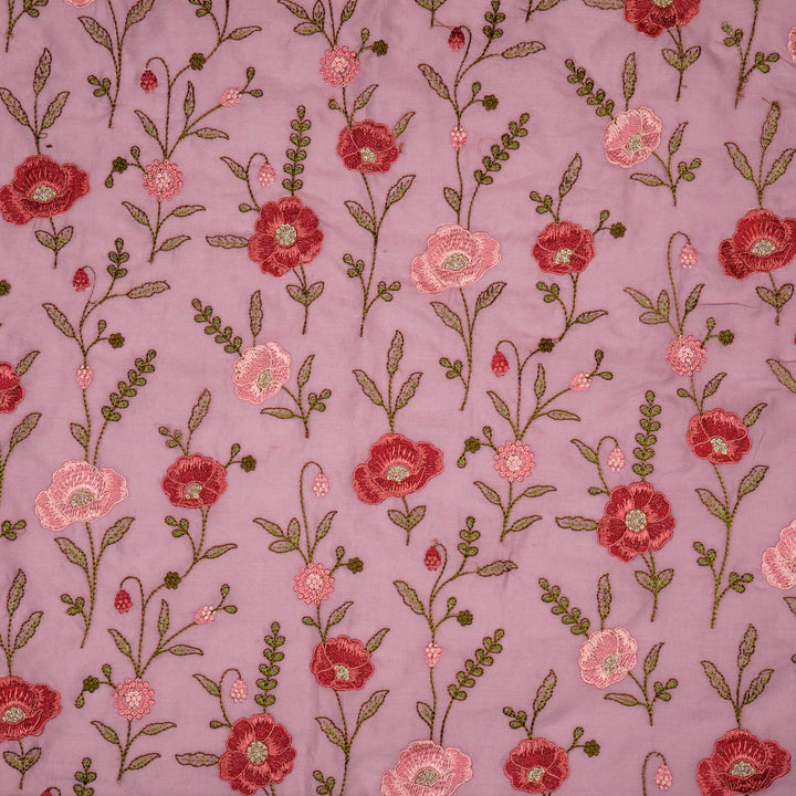 Sahra Jaal on Mauve Silk Chanderi Embroidered Fabric