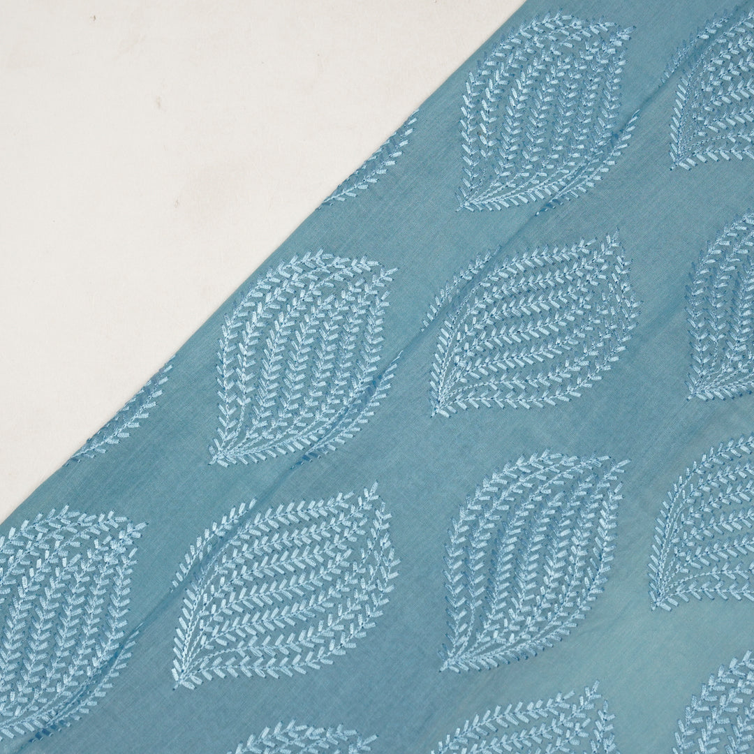 Avira Buta on Sky Blue Munga Silk Embroidered Fabric