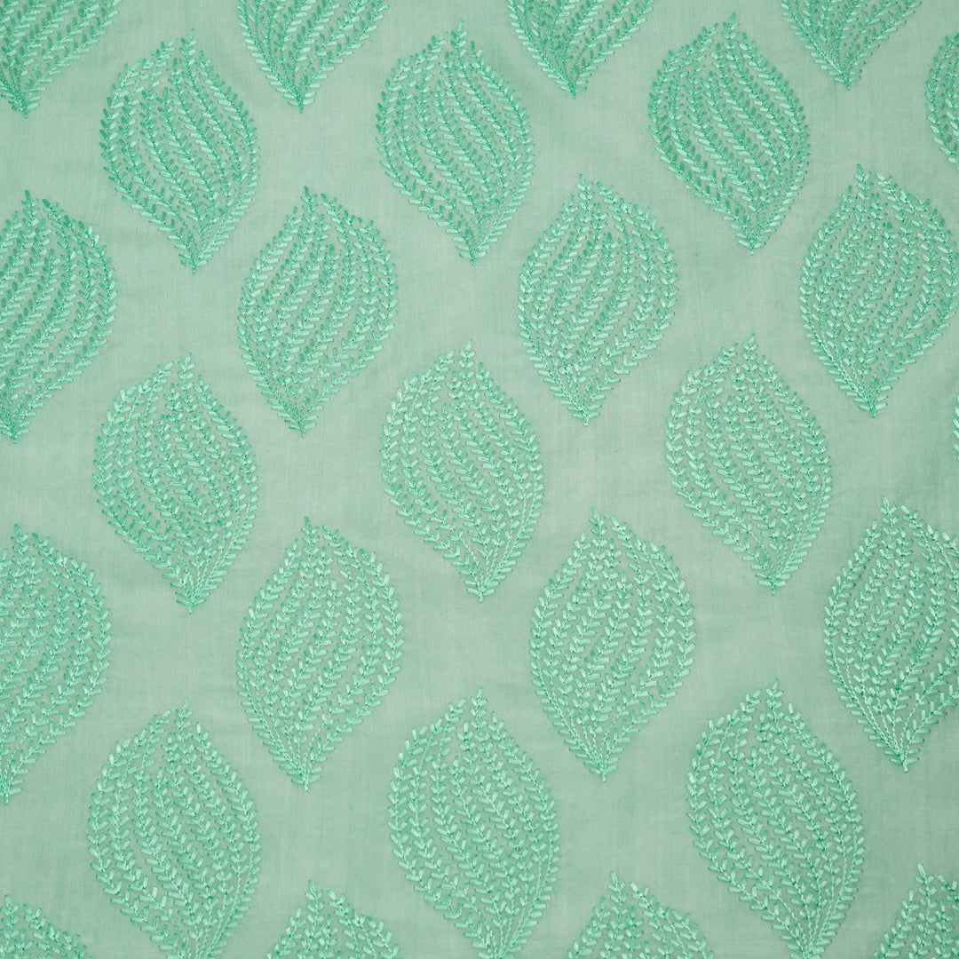 Avira Buta on Mint Green Munga Silk Embroidered Fabric