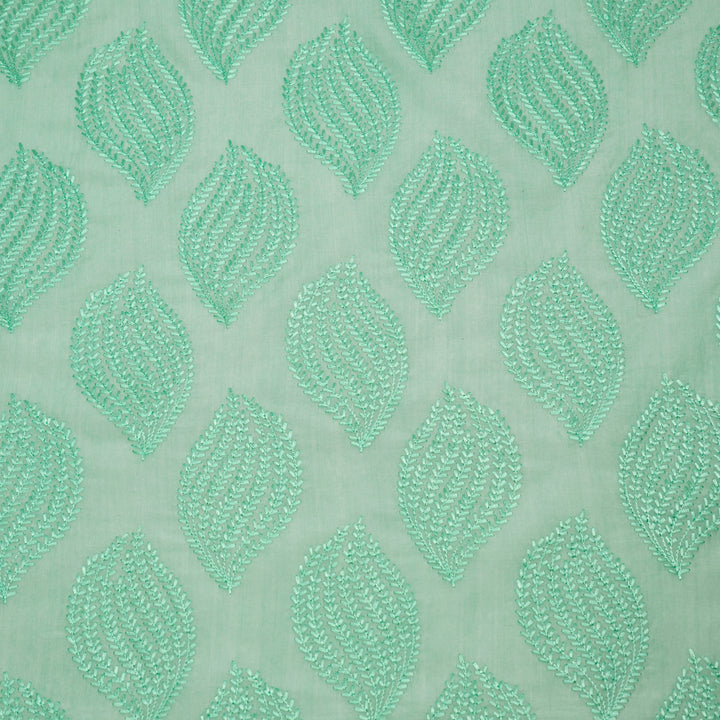 Avira Buta on Mint Green Munga Silk Embroidered Fabric