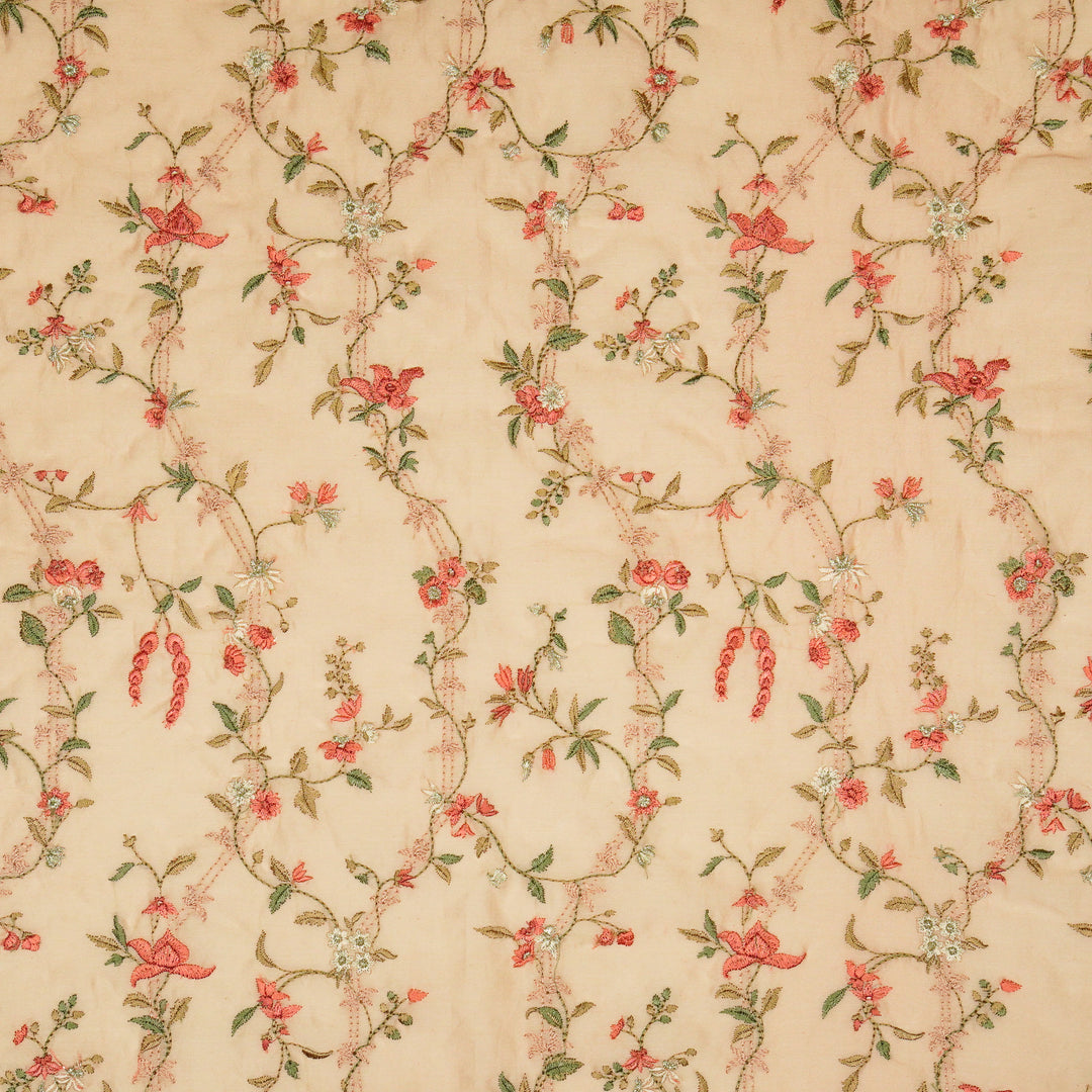 Ahlam Jaal on Light Peach Luxe Silk Chanderi Embroidered Fabric