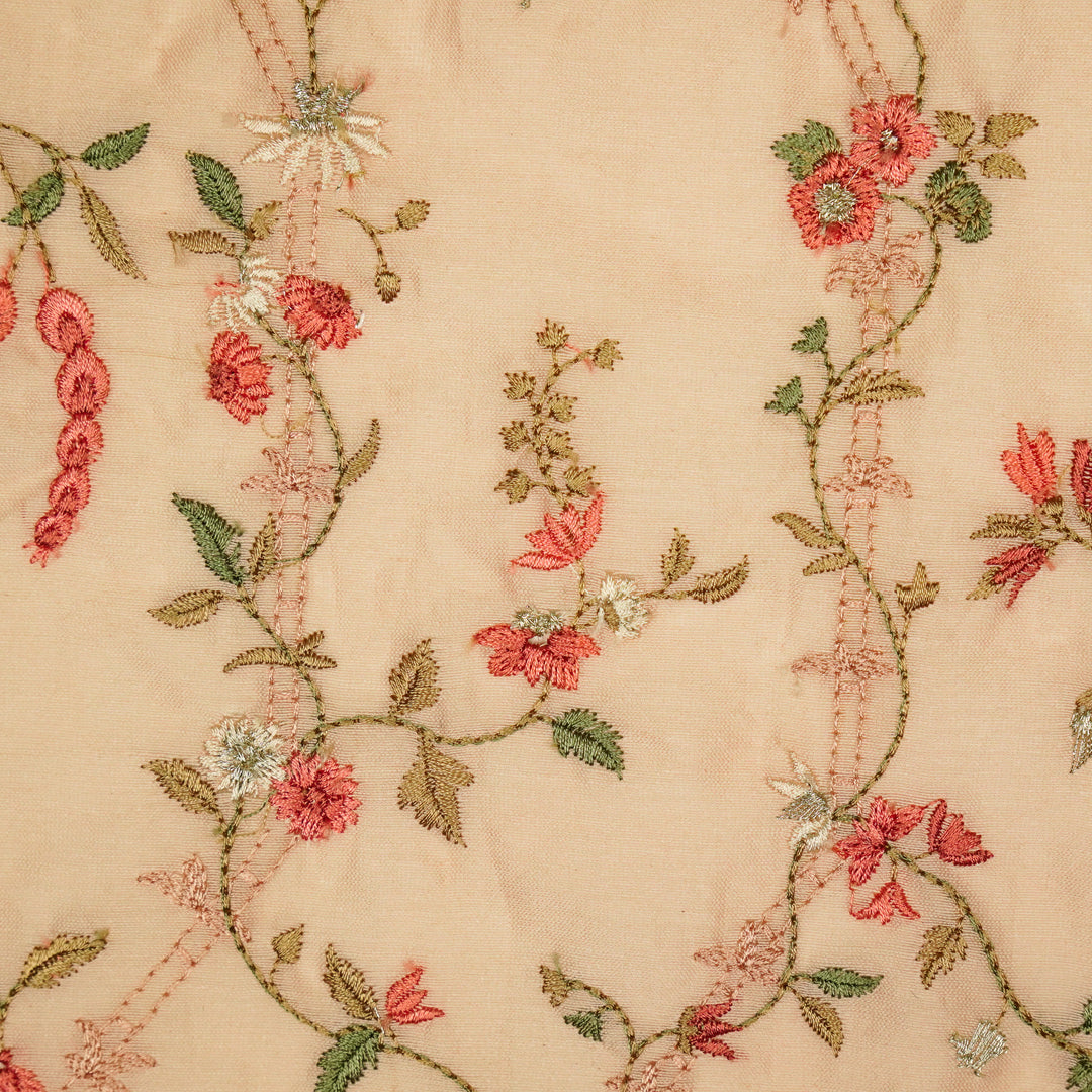 Ahlam Jaal on Light Peach Luxe Silk Chanderi Embroidered Fabric