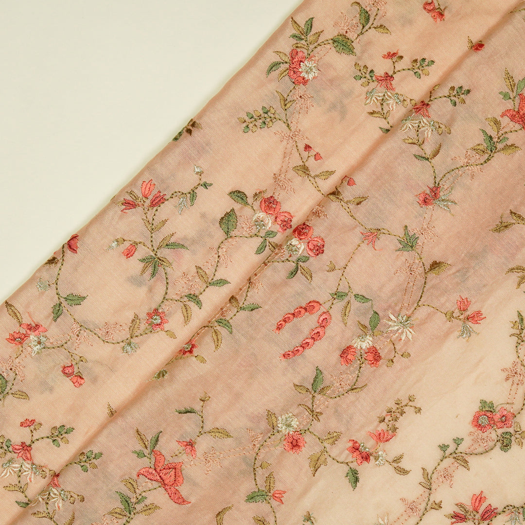 Ahlam Jaal on Light Peach Luxe Silk Chanderi Embroidered Fabric