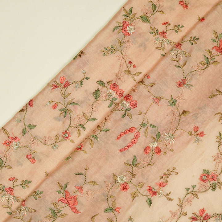 Ahlam Jaal on Light Peach Luxe Silk Chanderi Embroidered Fabric