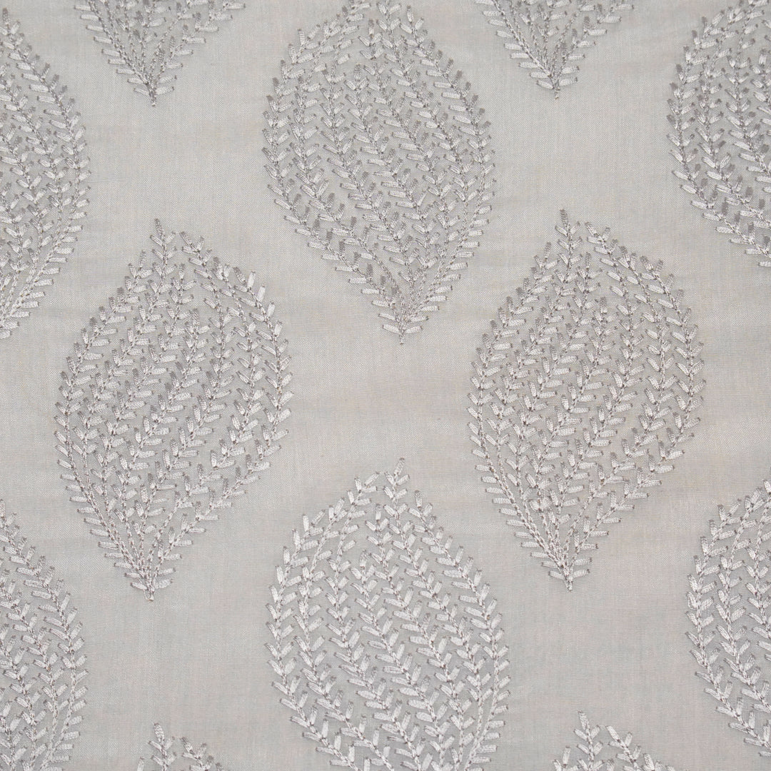 Avira Buta on Silver Grey Munga Silk Embroidered Fabric