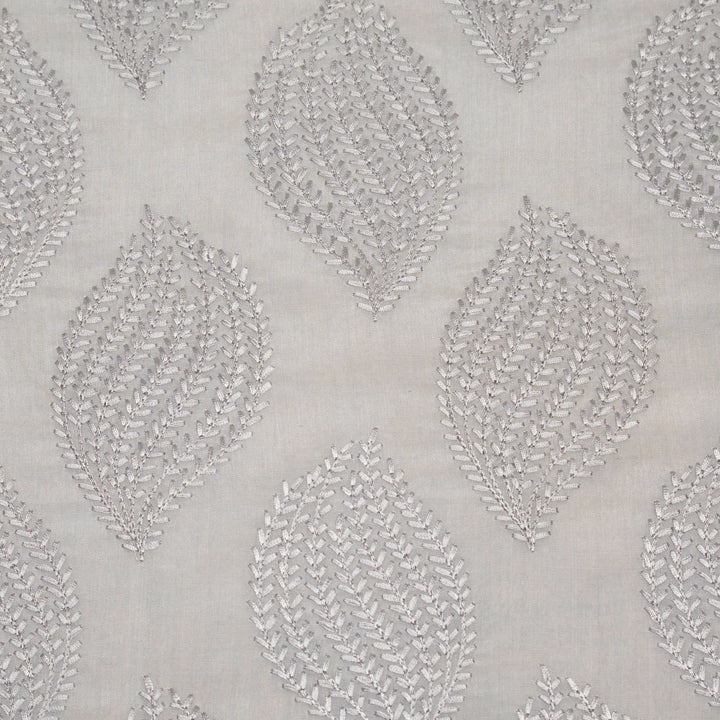 Avira Buta on Silver Grey Munga Silk Embroidered Fabric