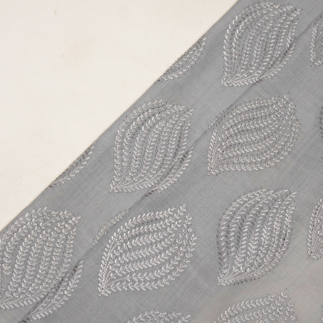 Avira Buta on Silver Grey Munga Silk Embroidered Fabric