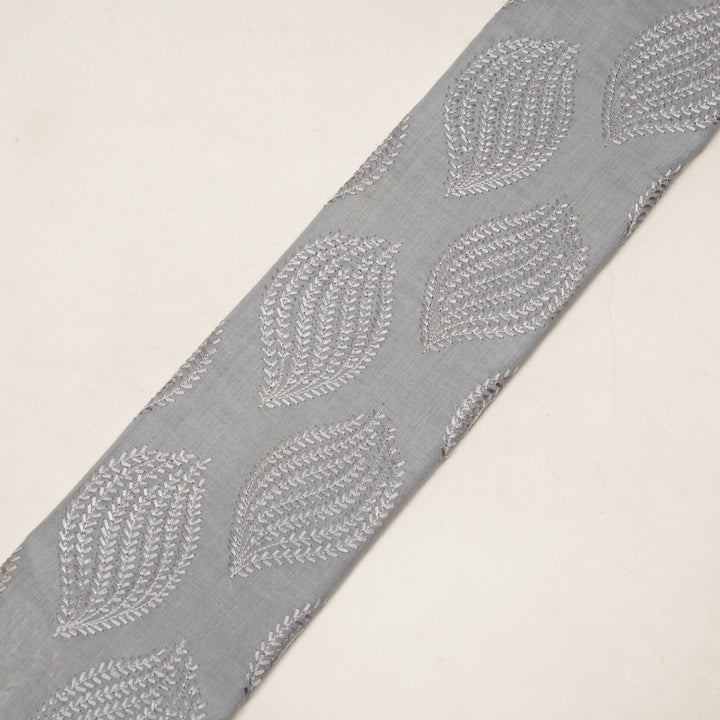 Avira Buta on Silver Grey Munga Silk Embroidered Fabric