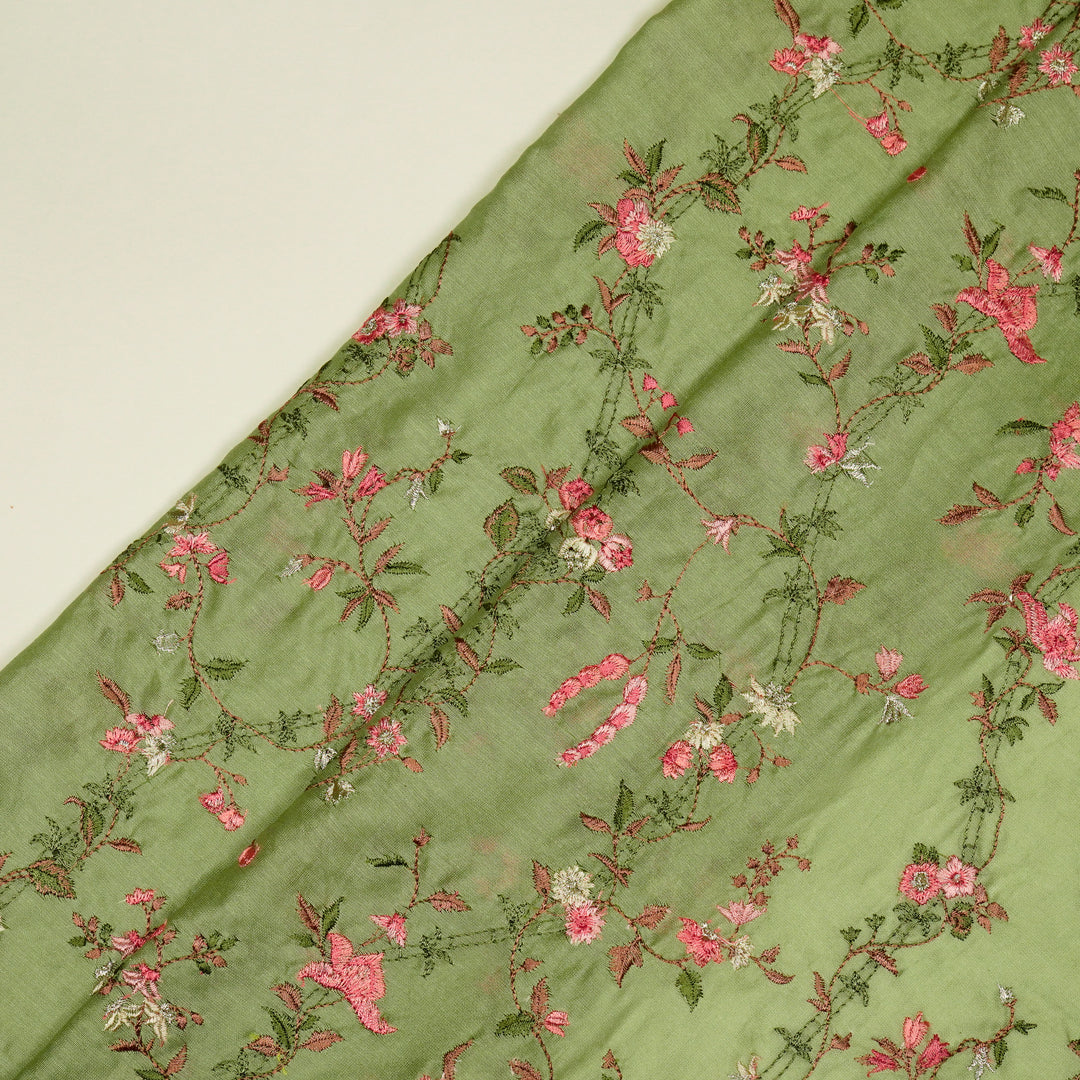 Ahlam Jaal on Sea Green Luxe Silk Chanderi Embroidered Fabric