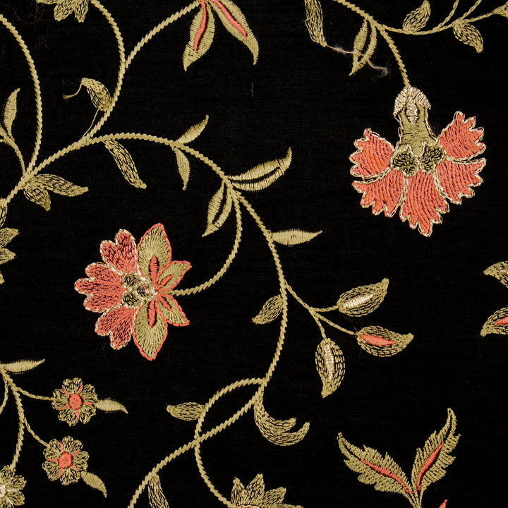 Zeba Jaal on Black Semi Raw Silk Embroidered Fabric