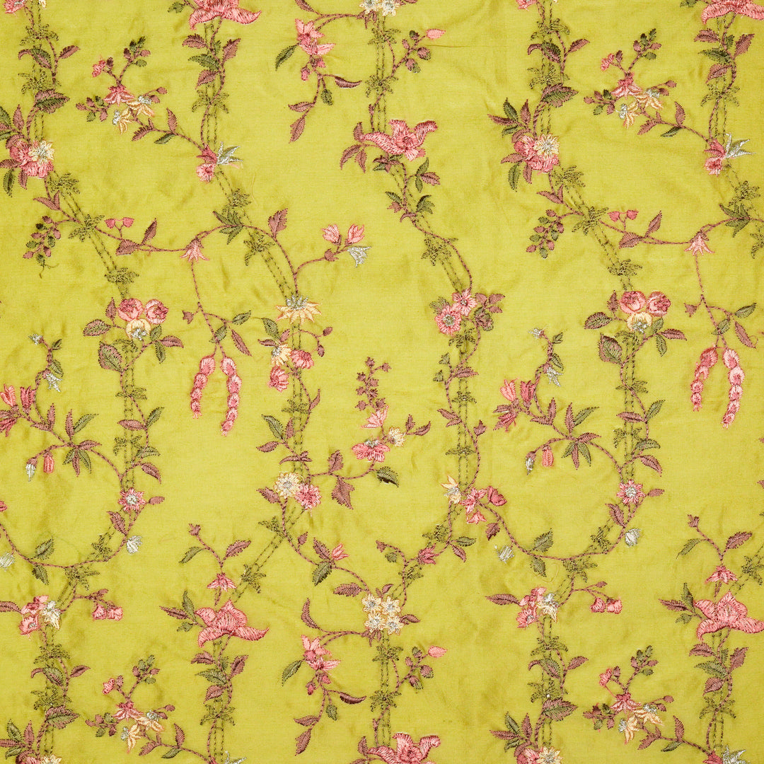 Ahlam Jaal on Dusky Lemon Luxe Silk Chanderi Embroidered Fabric