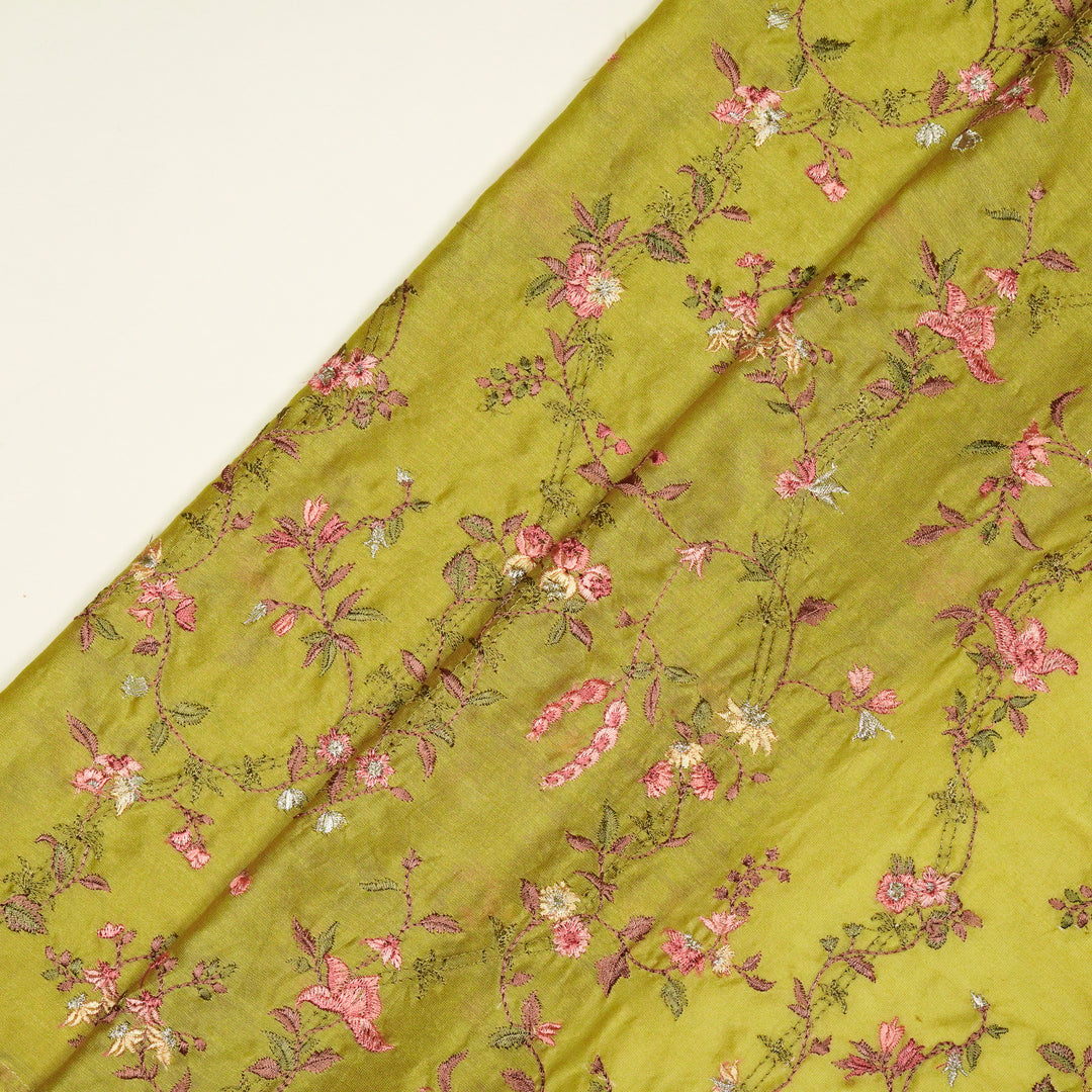 Ahlam Jaal on Dusky Lemon Luxe Silk Chanderi Embroidered Fabric