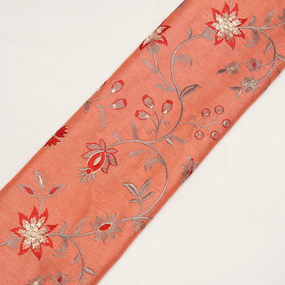 Zeba Jaal on Warm Peach Semi Raw Silk Embroidered Fabric