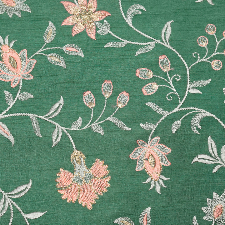 Zeba Jaal on Teal Semi Raw Silk Embroidered Fabric