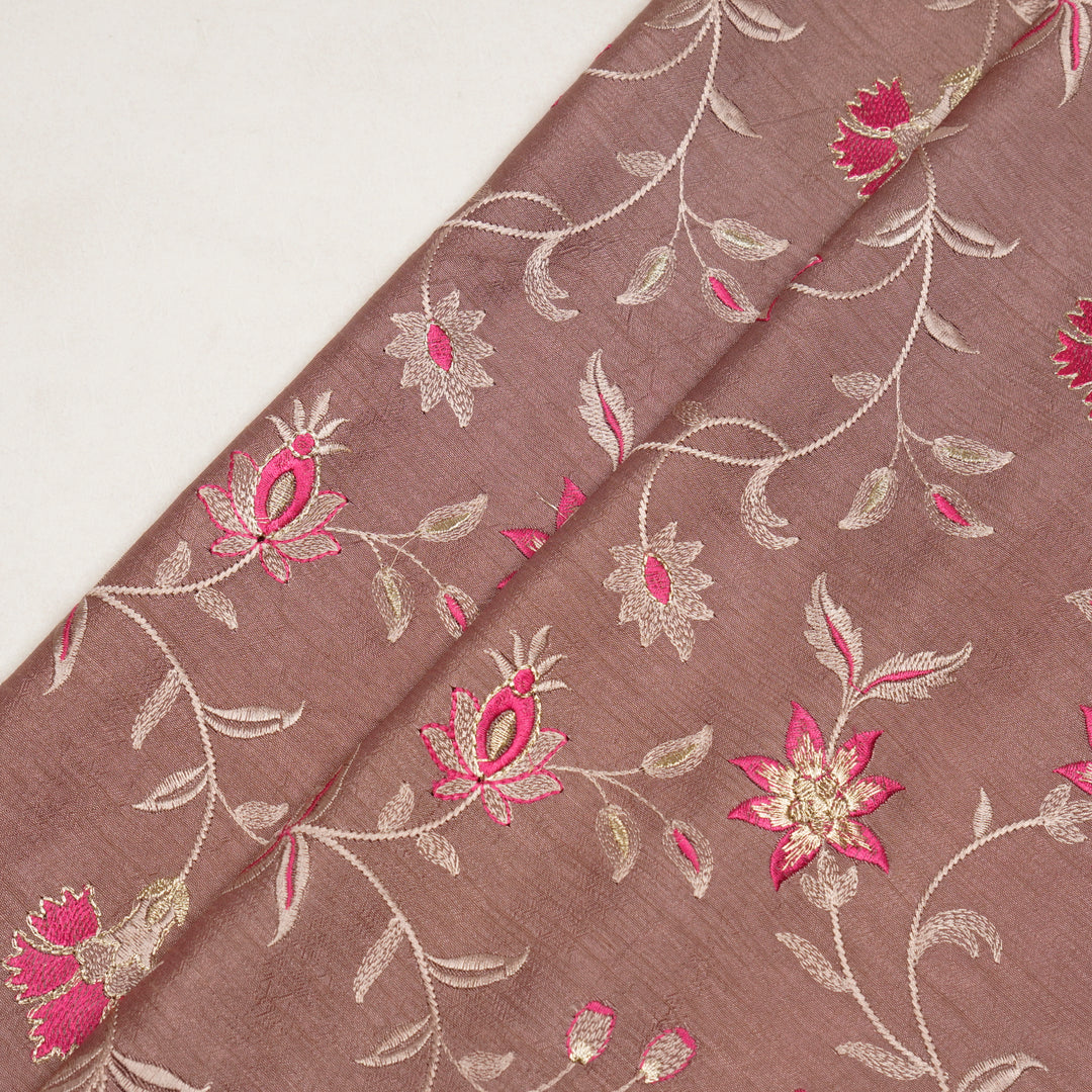 Zeba Jaal on Onion Semi Raw Silk Embroidered Fabric