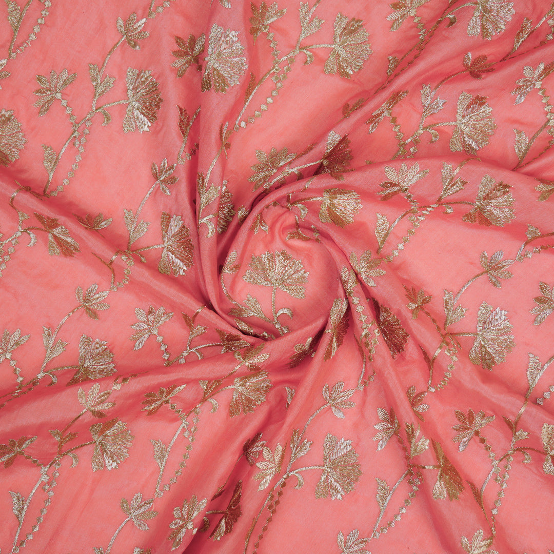 Nazma Jaal on Gajari Tussar Chanderi Embroidered Fabric
