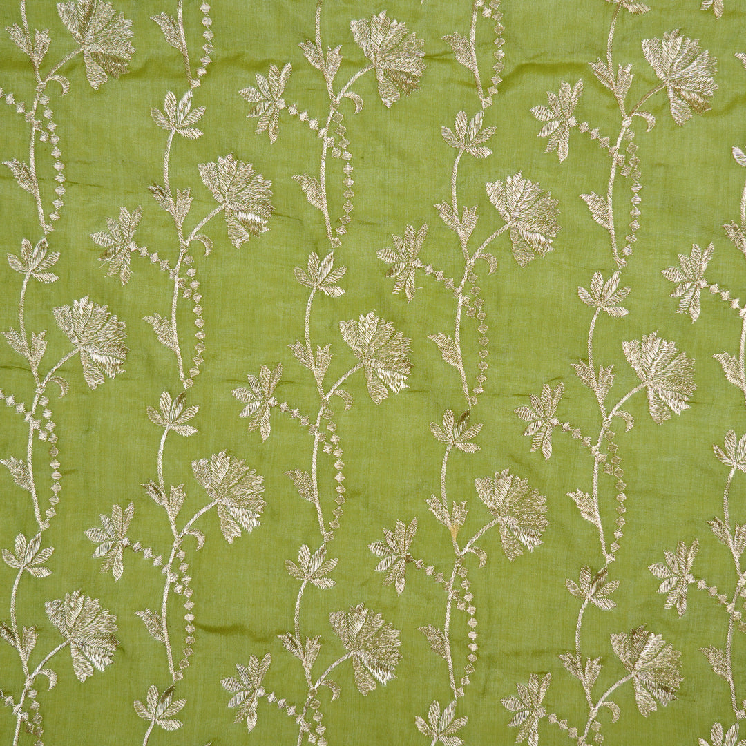 Nazma Jaal on Pista Green Tussar Chanderi Embroidered Fabric