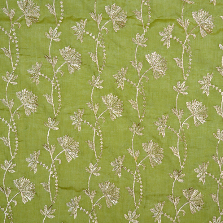 Nazma Jaal on Pista Green Tussar Chanderi Embroidered Fabric
