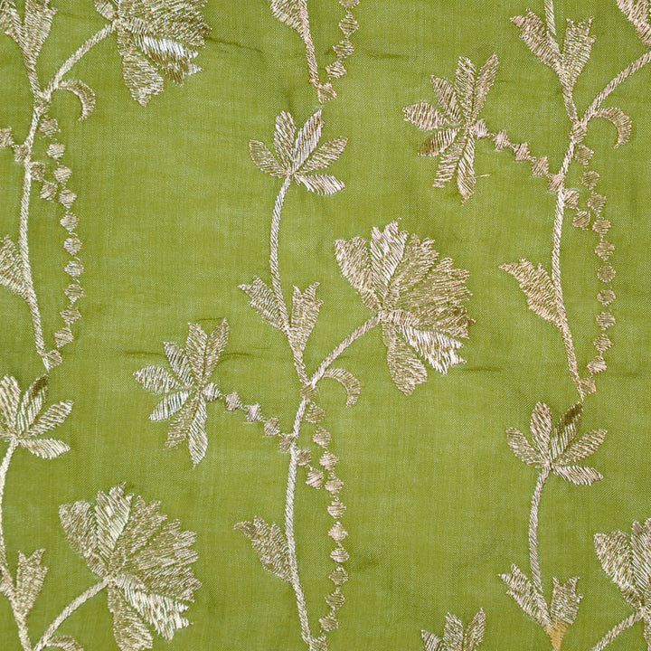 Nazma Jaal on Pista Green Tussar Chanderi Embroidered Fabric