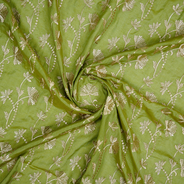 Nazma Jaal on Pista Green Tussar Chanderi Embroidered Fabric