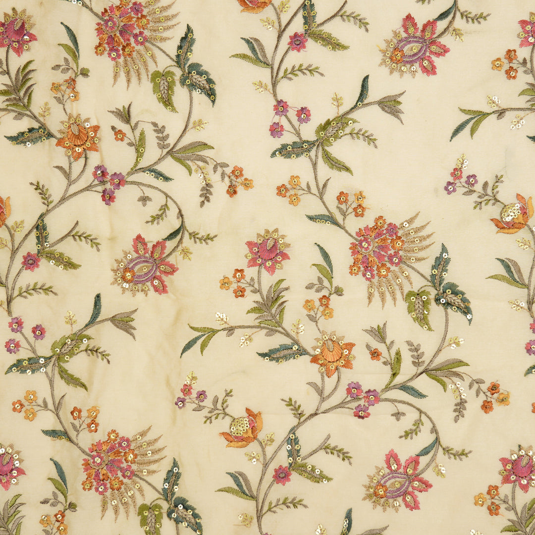 Reham Jaal on Beige Silk Chanderi Embroidered Fabric