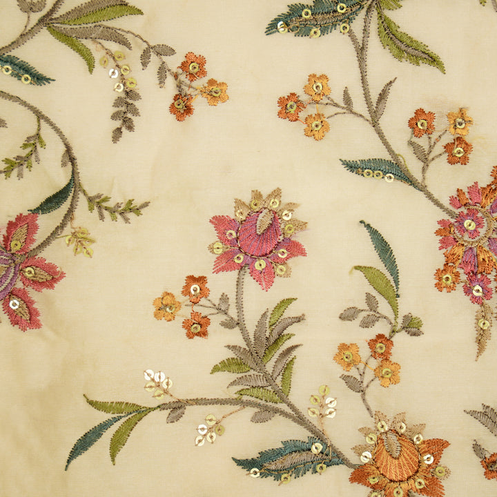 Reham Jaal on Beige Silk Chanderi Embroidered Fabric