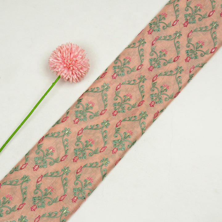 Aniza Jangla on Peach Semi Chanderi Embroidered Fabric