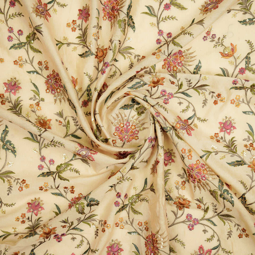 Reham Jaal on Beige Silk Chanderi Embroidered Fabric
