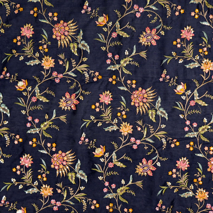 Reham Jaal on Navy Blue Silk Chanderi Embroidered Fabric