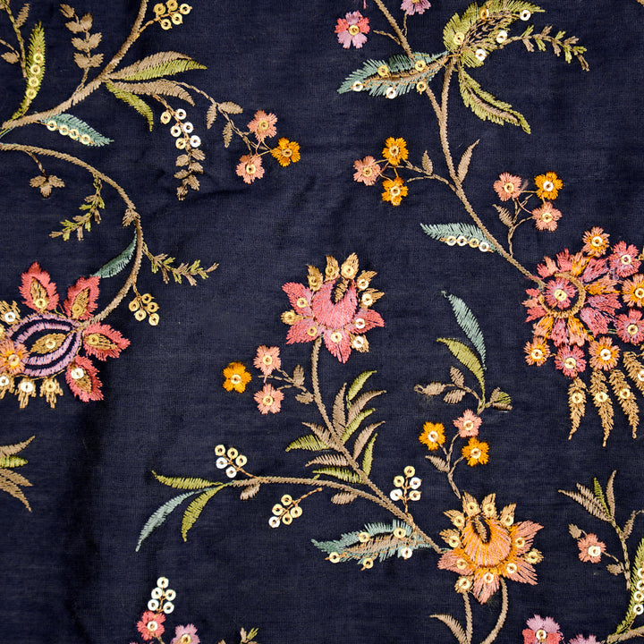 Reham Jaal on Navy Blue Silk Chanderi Embroidered Fabric