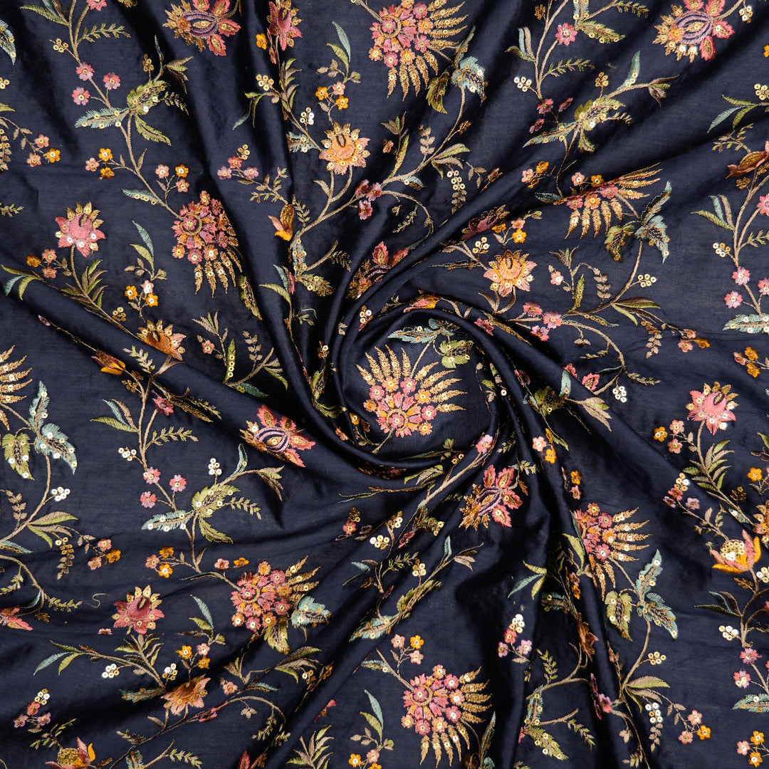 Reham Jaal on Navy Blue Silk Chanderi Embroidered Fabric