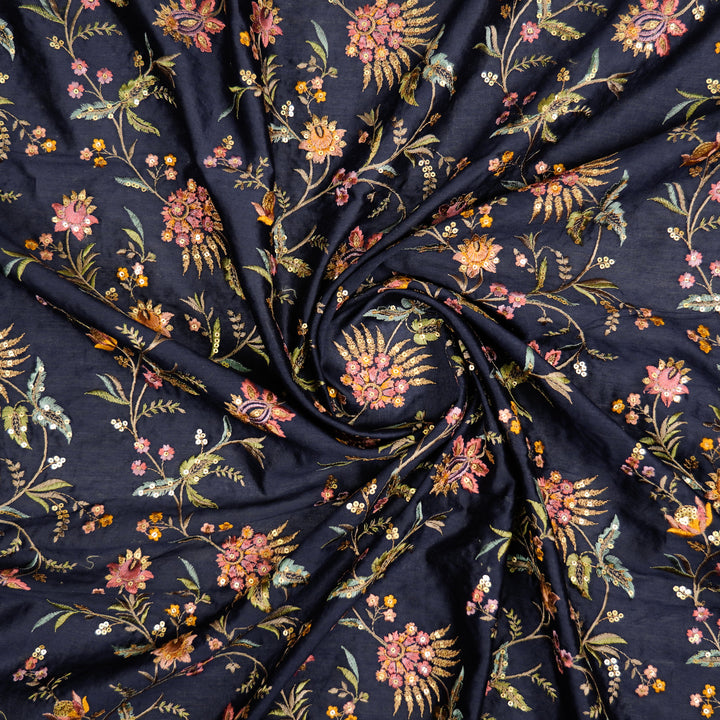 Reham Jaal on Navy Blue Silk Chanderi Embroidered Fabric