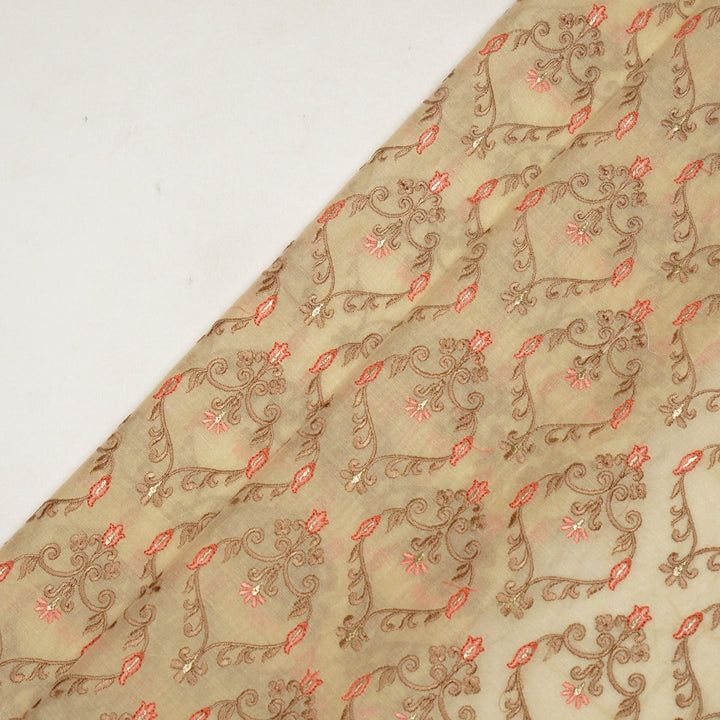 Aniza Jangla on Beige Semi Chanderi Embroidered Fabric