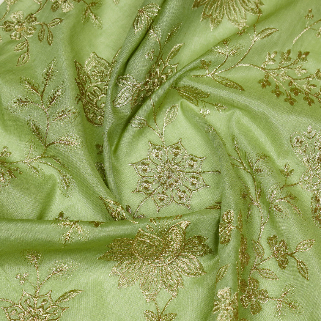 Sabira Jaal on Sea Green Tussar Chanderi Embroidered Fabric
