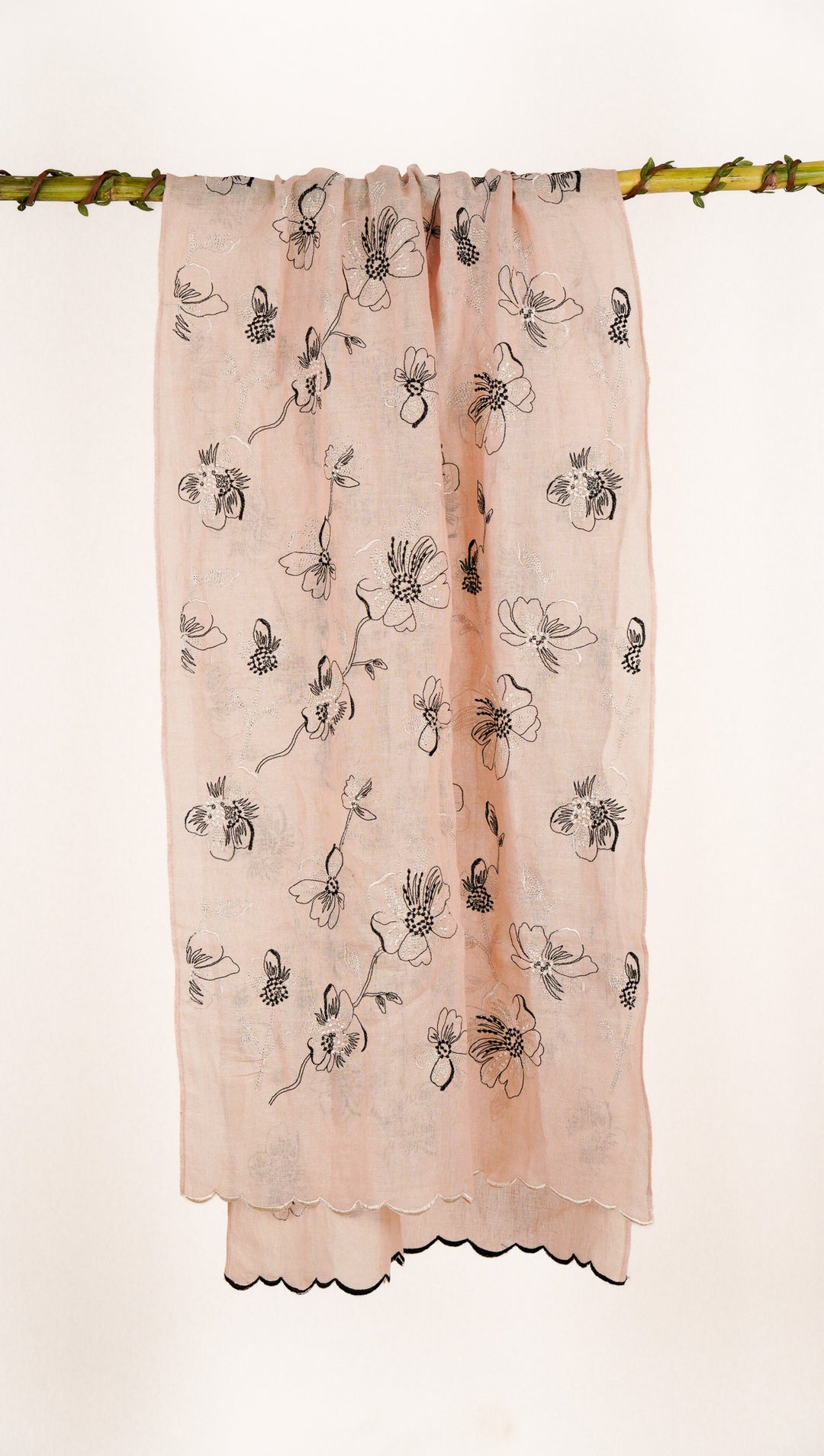 Zinha Embroidered Stole on Almond Gauged Linen