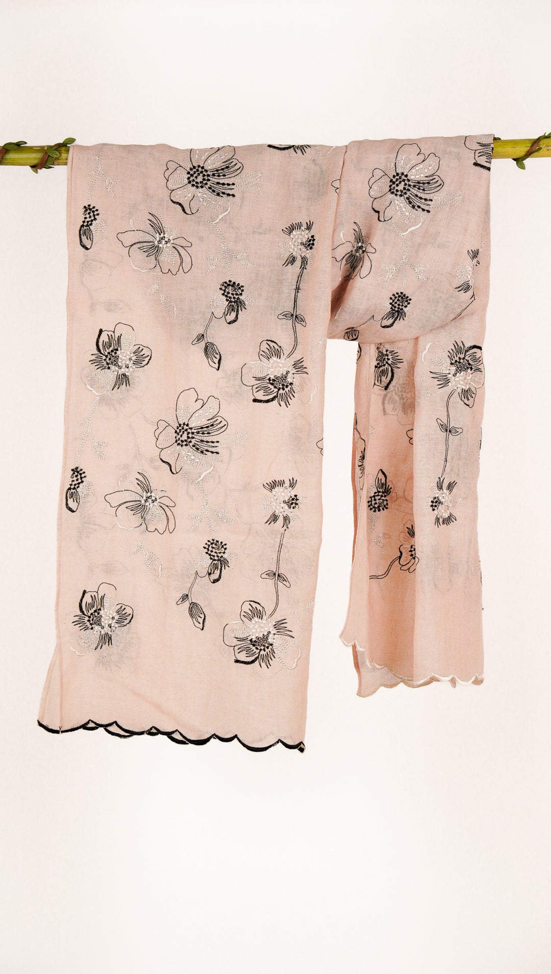 Zinha Embroidered Stole on Almond Gauged Linen